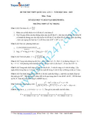 Đề thi thử THPT Quốc gia môn Toán lần 1 - Năm học 2014-2015 - Trường THPT Lý Tự Trọng (Có đáp án)